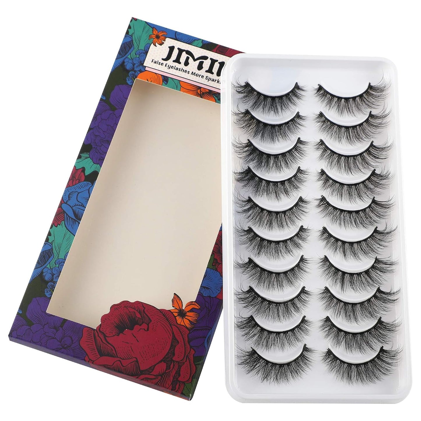 Fake Eyelashes Natural Look Fluffy Wispy False Lashes Cat-Eye Lashes with Thin Band Lightweight Fake Lashes 10 Pairs Pack