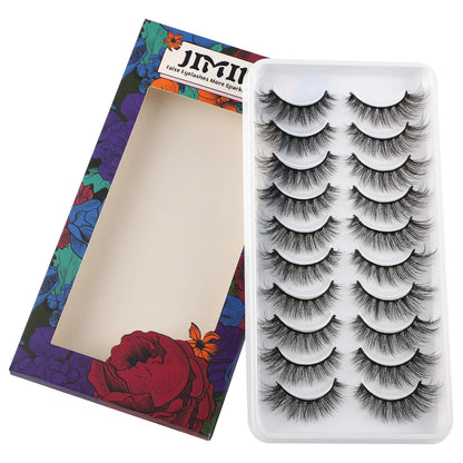 Fake Eyelashes Natural Look Fluffy Wispy False Lashes Cat-Eye Lashes with Thin Band Lightweight Fake Lashes 10 Pairs Pack