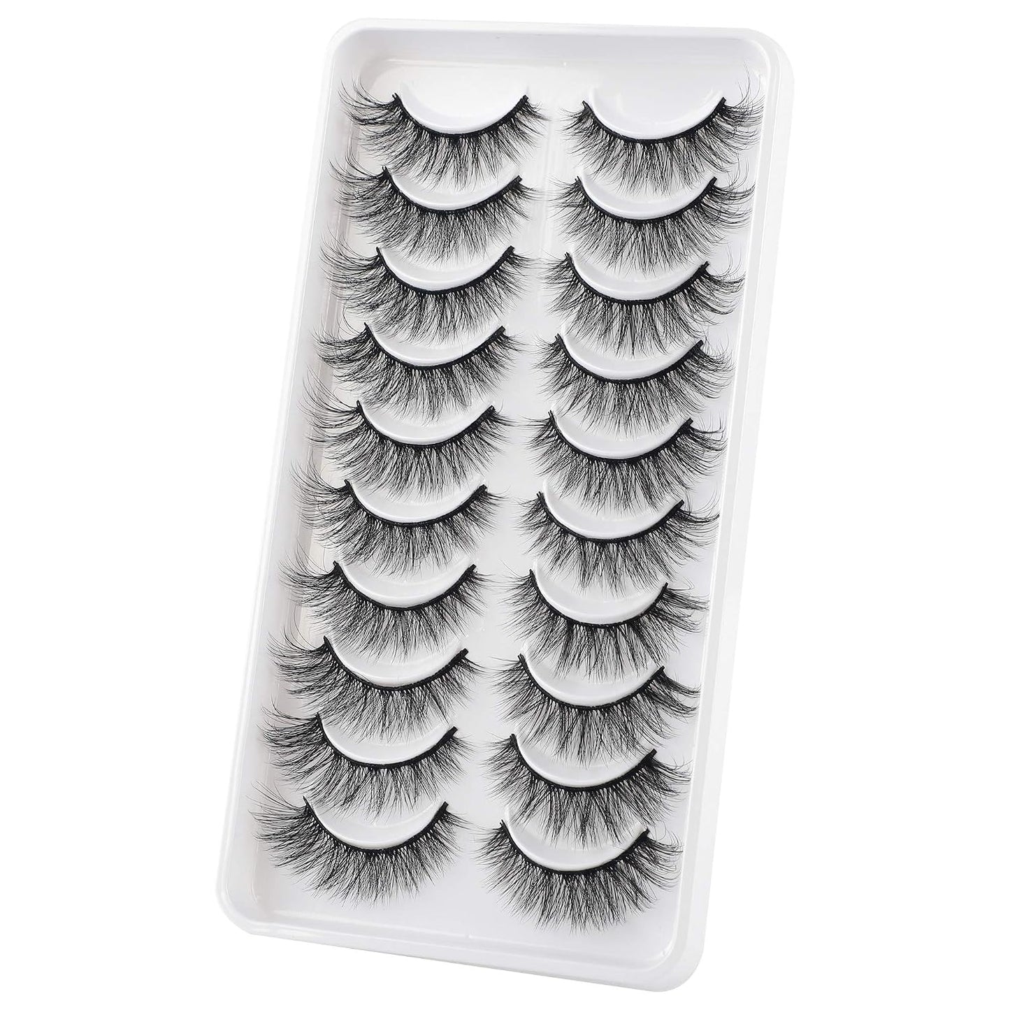 Fake Eyelashes Natural Look Fluffy Wispy False Lashes Cat-Eye Lashes with Thin Band Lightweight Fake Lashes 10 Pairs Pack