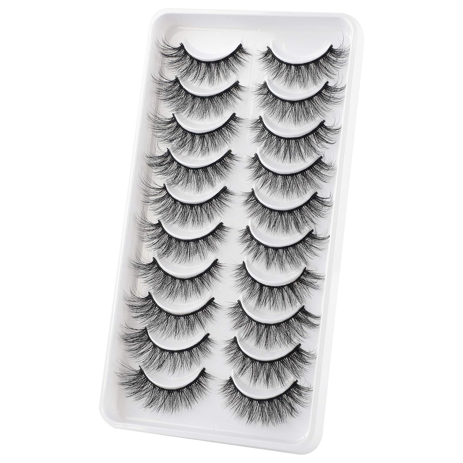 Fake Eyelashes Natural Look Fluffy Wispy False Lashes Cat-Eye Lashes with Thin Band Lightweight Fake Lashes 10 Pairs Pack