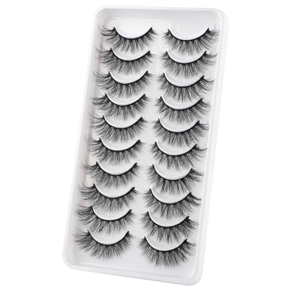 Fake Eyelashes Natural Look Fluffy Wispy False Lashes Cat-Eye Lashes with Thin Band Lightweight Fake Lashes 10 Pairs Pack
