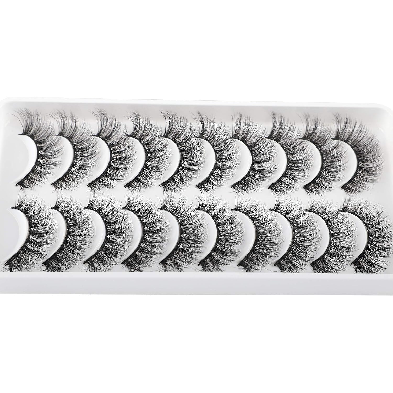 Fake Eyelashes Natural Look Fluffy Wispy False Lashes Cat-Eye Lashes with Thin Band Lightweight Fake Lashes 10 Pairs Pack
