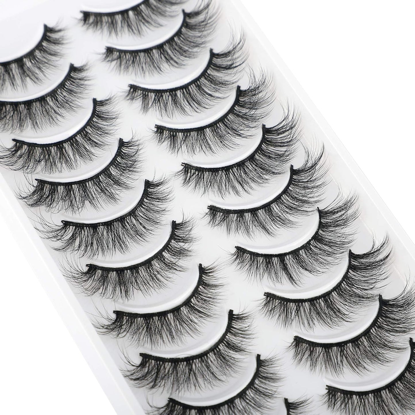Fake Eyelashes Natural Look Fluffy Wispy False Lashes Cat-Eye Lashes with Thin Band Lightweight Fake Lashes 10 Pairs Pack