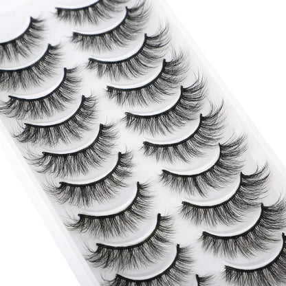 Fake Eyelashes Natural Look Fluffy Wispy False Lashes Cat-Eye Lashes with Thin Band Lightweight Fake Lashes 10 Pairs Pack