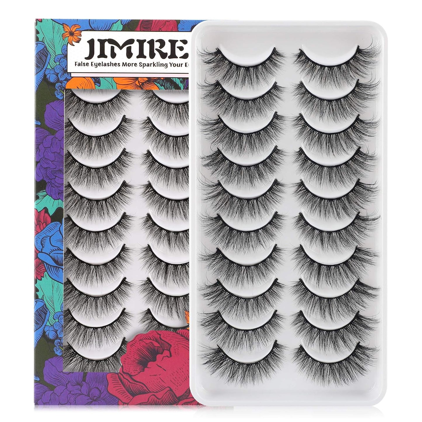 Fake Eyelashes Natural Look Fluffy Wispy False Lashes Cat-Eye Lashes with Thin Band Lightweight Fake Lashes 10 Pairs Pack