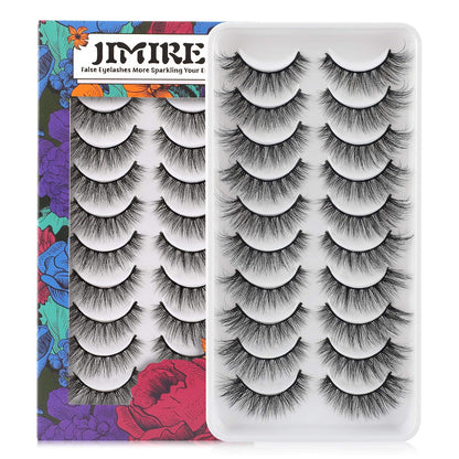Fake Eyelashes Natural Look Fluffy Wispy False Lashes Cat-Eye Lashes with Thin Band Lightweight Fake Lashes 10 Pairs Pack